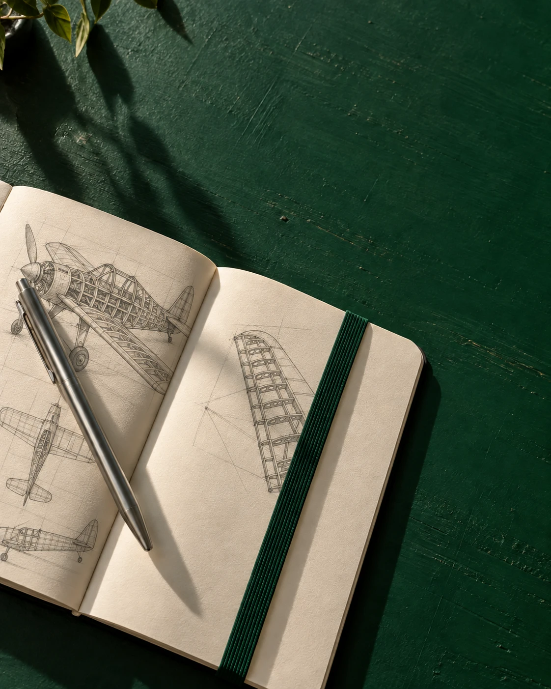 Sketchbook on a painted Once Green desk